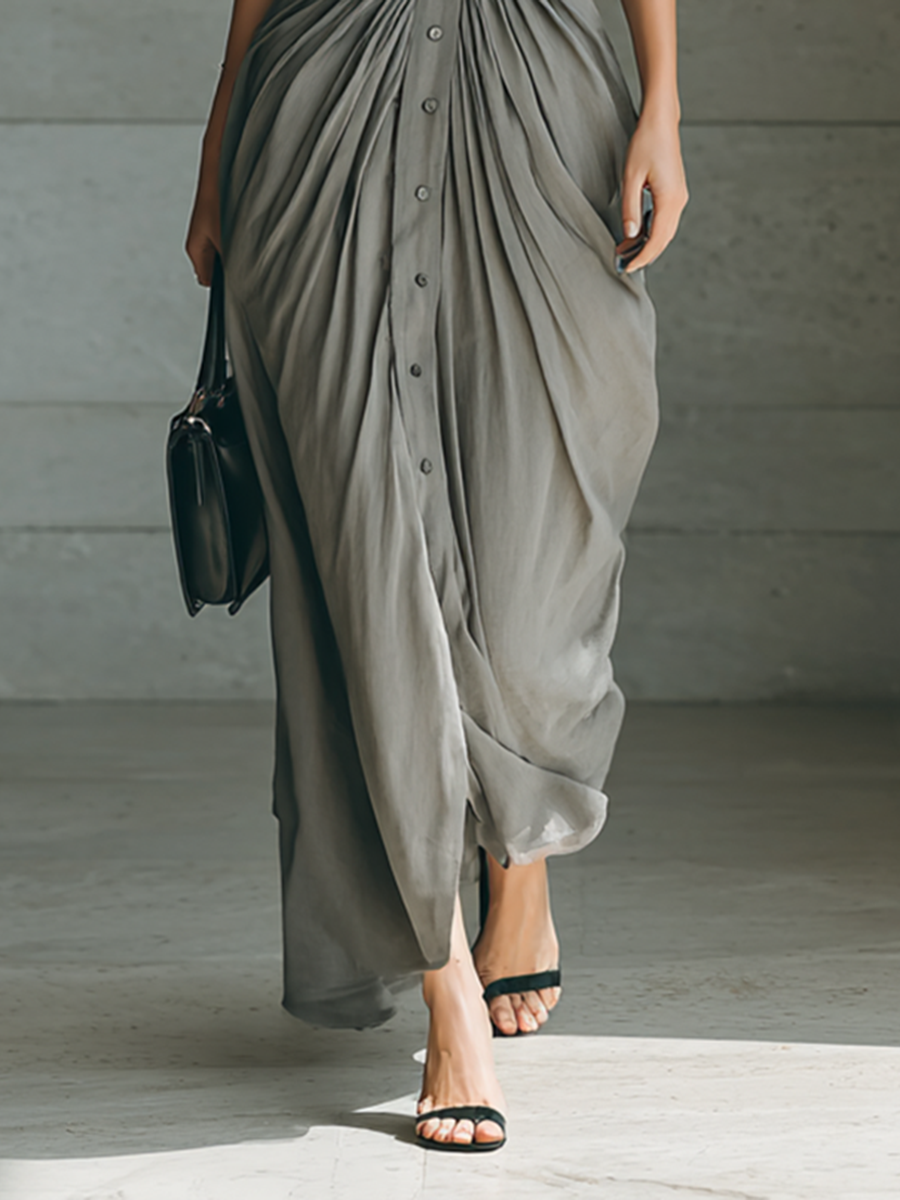 Long Sleeve Maxi Dress with Notched Collar