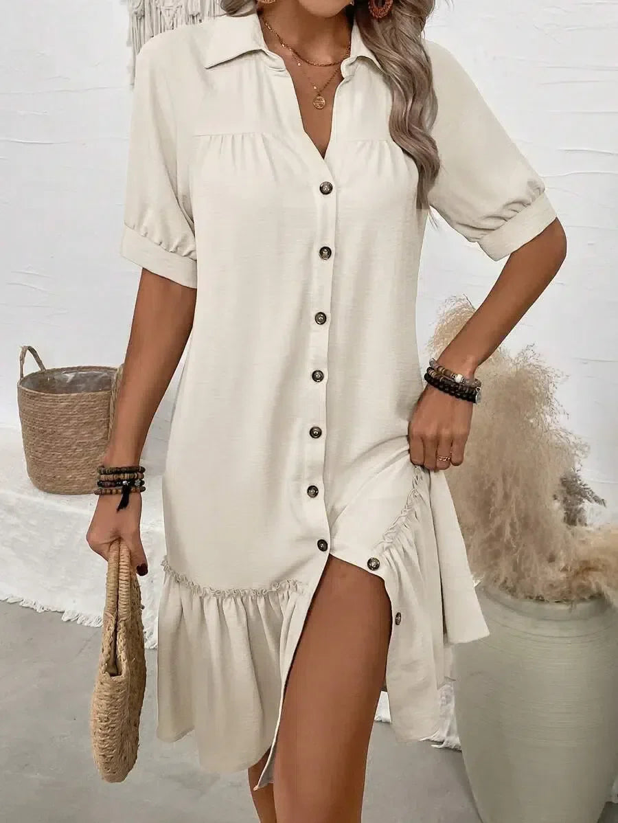 Sierra – Button-Down Ruffle Hem Dress