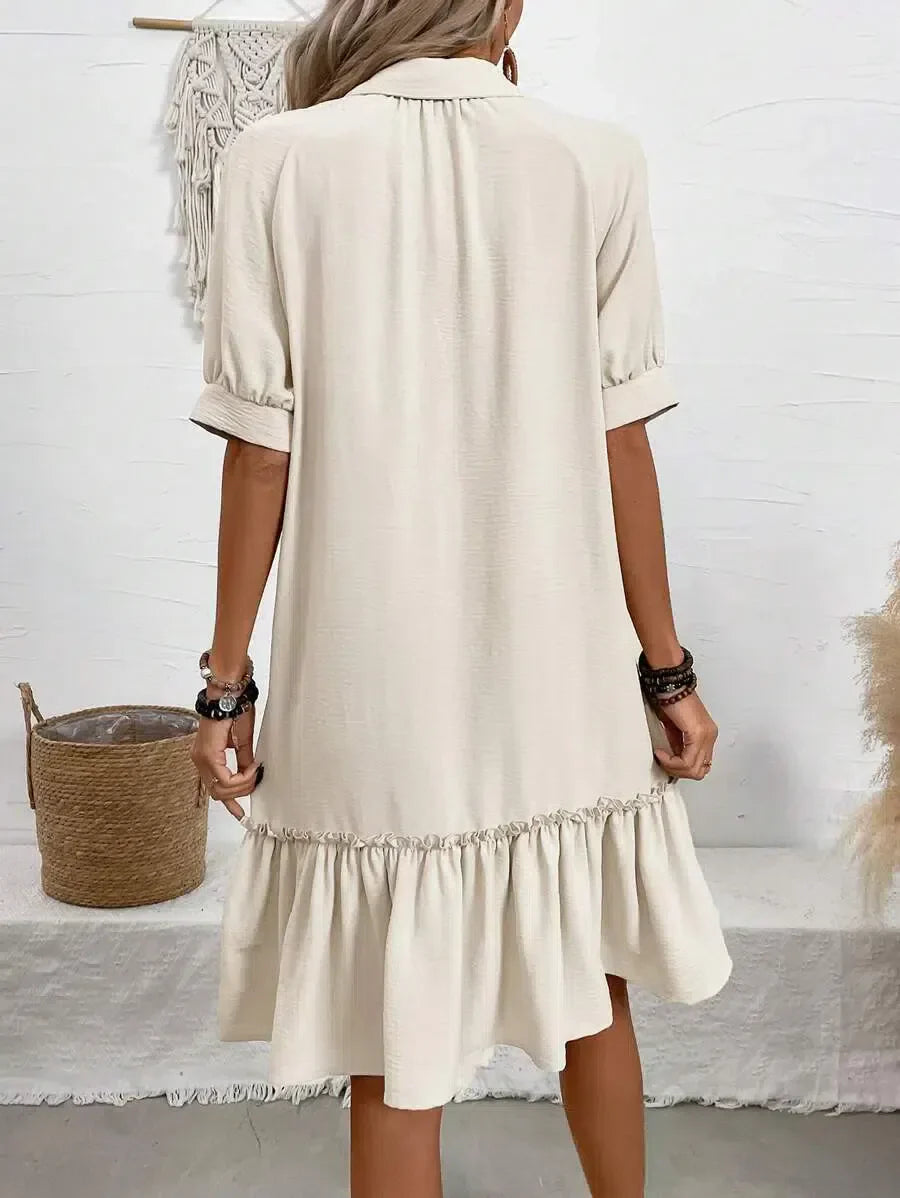 Sierra – Button-Down Ruffle Hem Dress