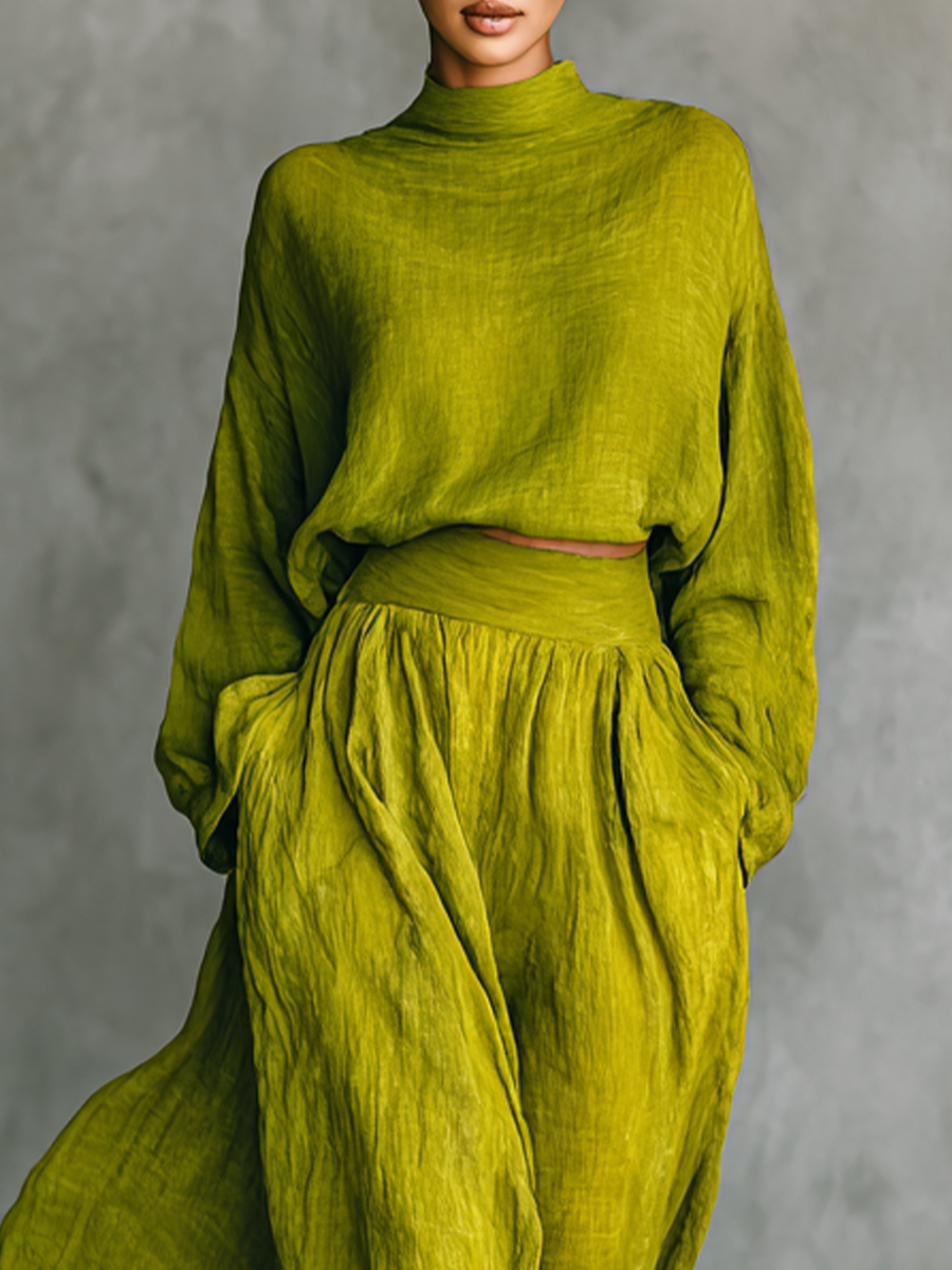 Green Cotton-Linen Blend Women's Complete Outfit