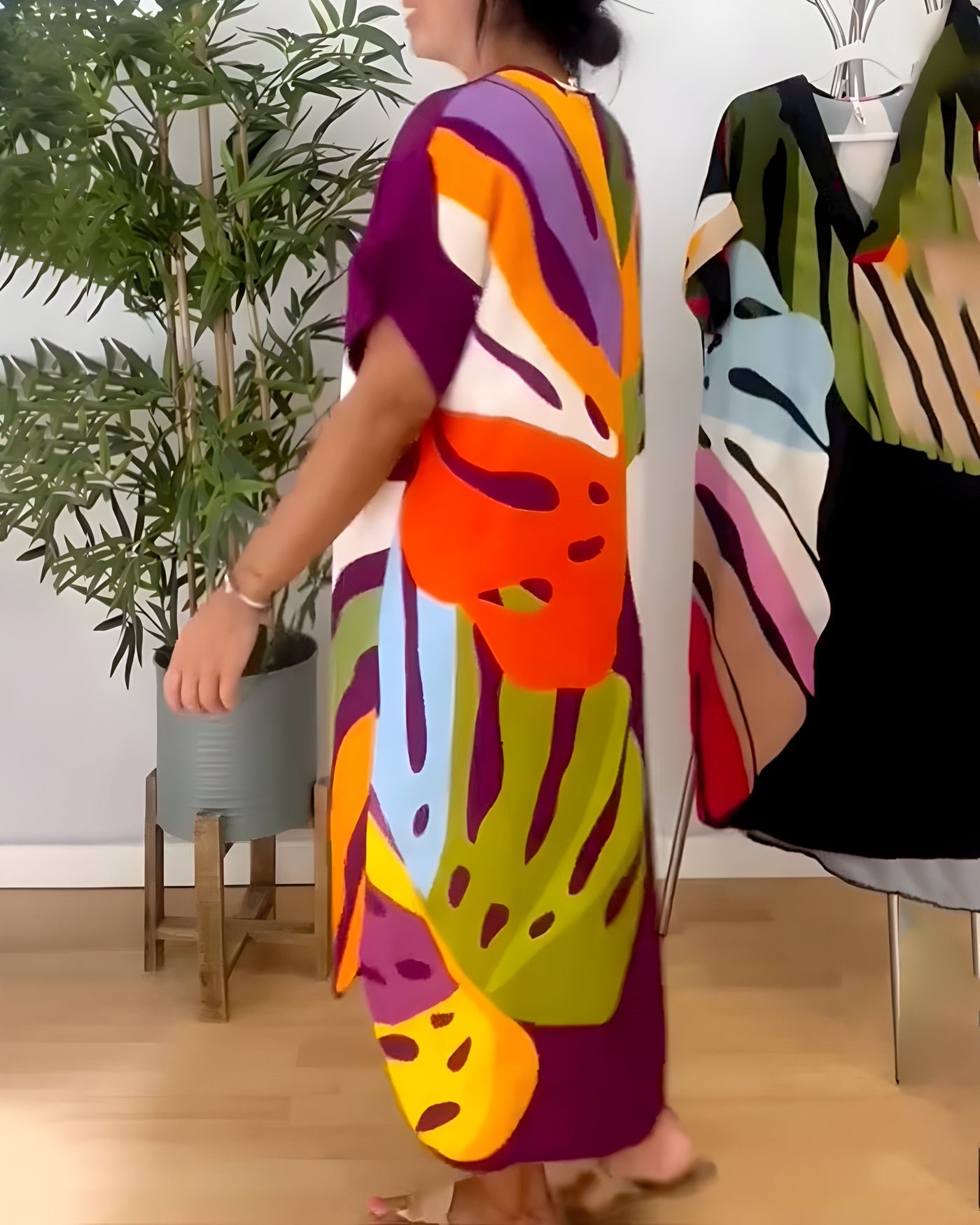 Ailsa - Casual Colorful Leaf Print Dress