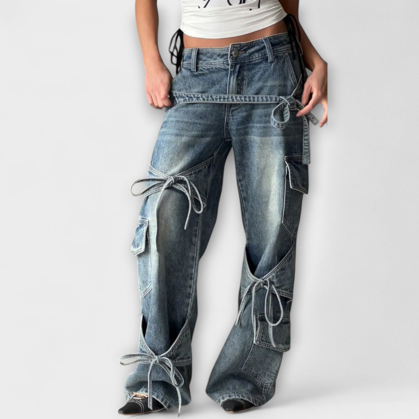 Paloma - Denim Utility Jeans Featuring Button Accents