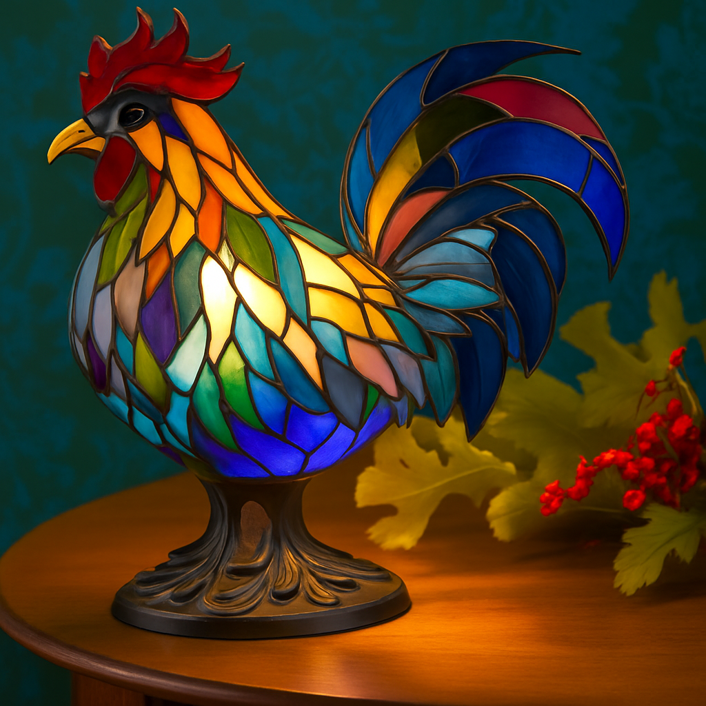 Hector | Coloured Glass Rooster Lamp