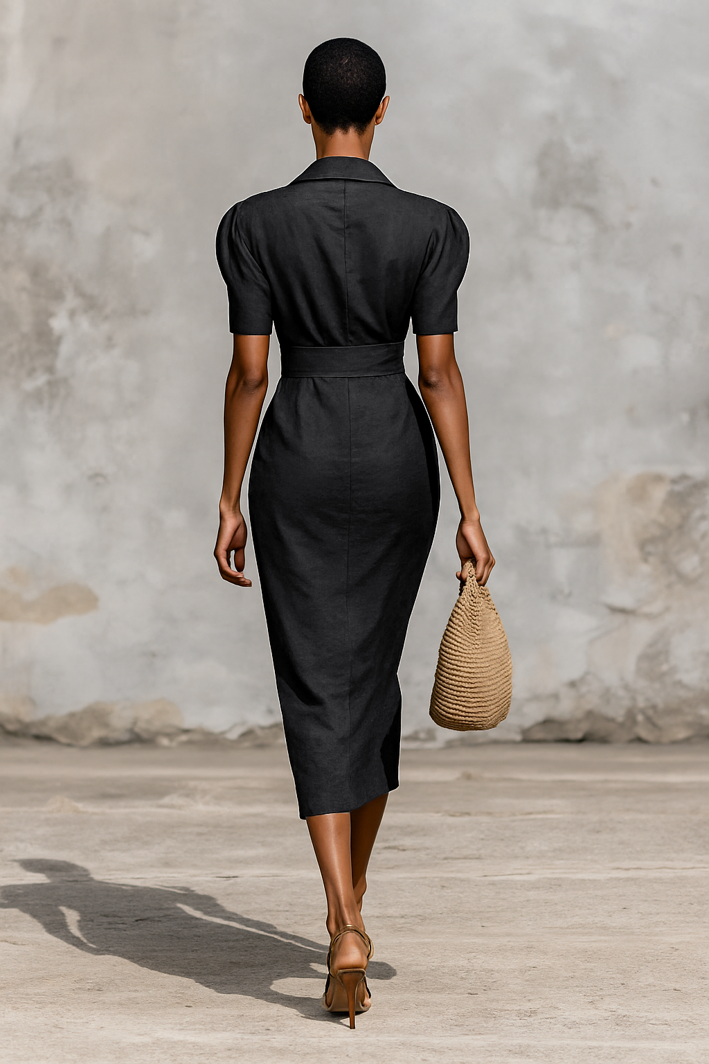 Women's V-Neck Midi Dress with Short Sleeves