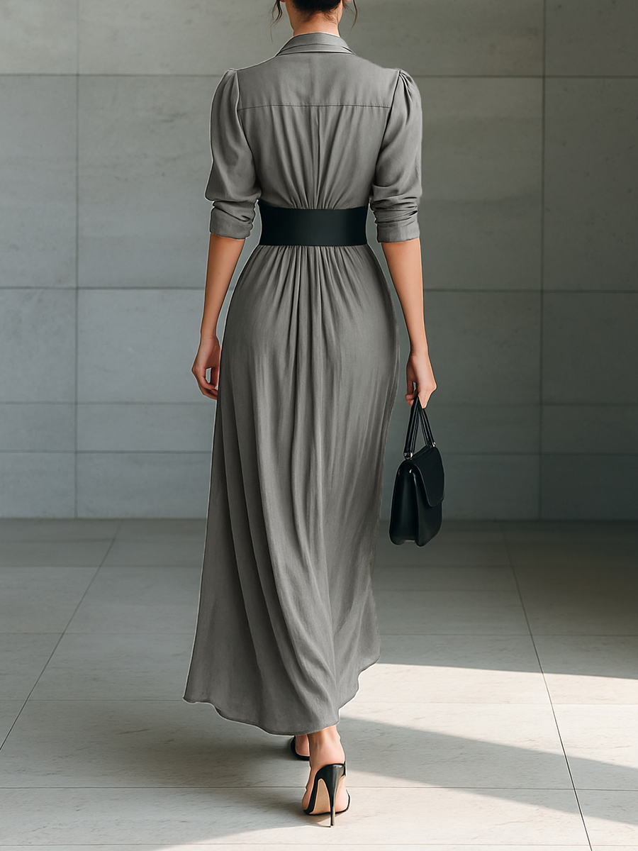 Long Sleeve Maxi Dress with Notched Collar