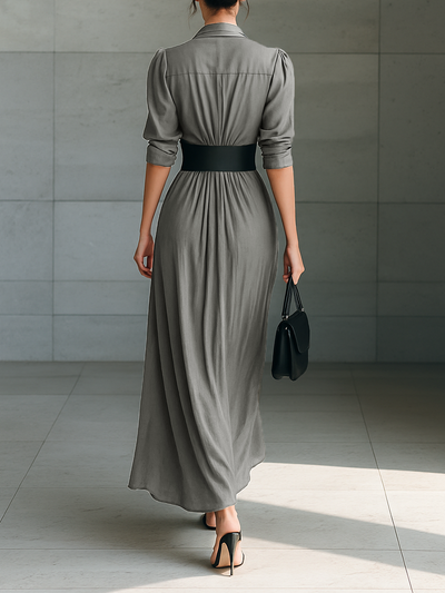 Long Sleeve Maxi Dress with Notched Collar