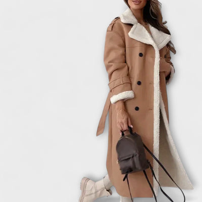 Maria – Classic Long Jacket with Cozy Fleece Lining and Teddy Collar