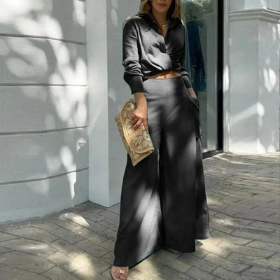 Chic Summer Ensemble: Knotted Blouse & High-Waisted Palazzo Trousers