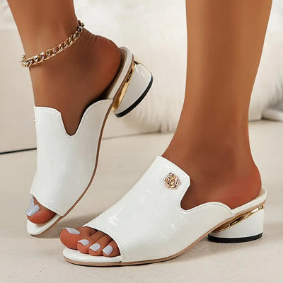 Archontia - Chunky Heel Sandals With Crocodile Pattern