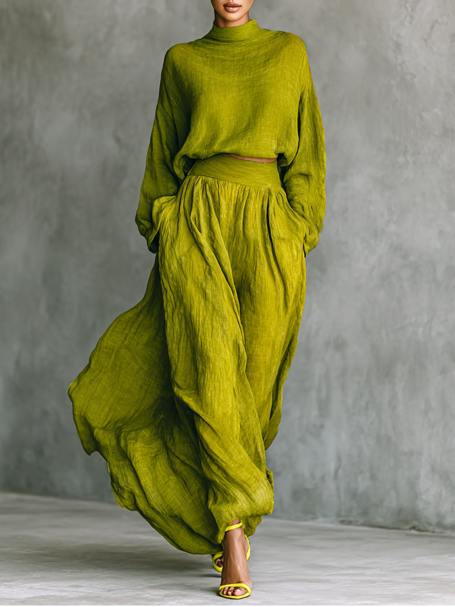 Green Cotton-Linen Blend Women's Complete Outfit