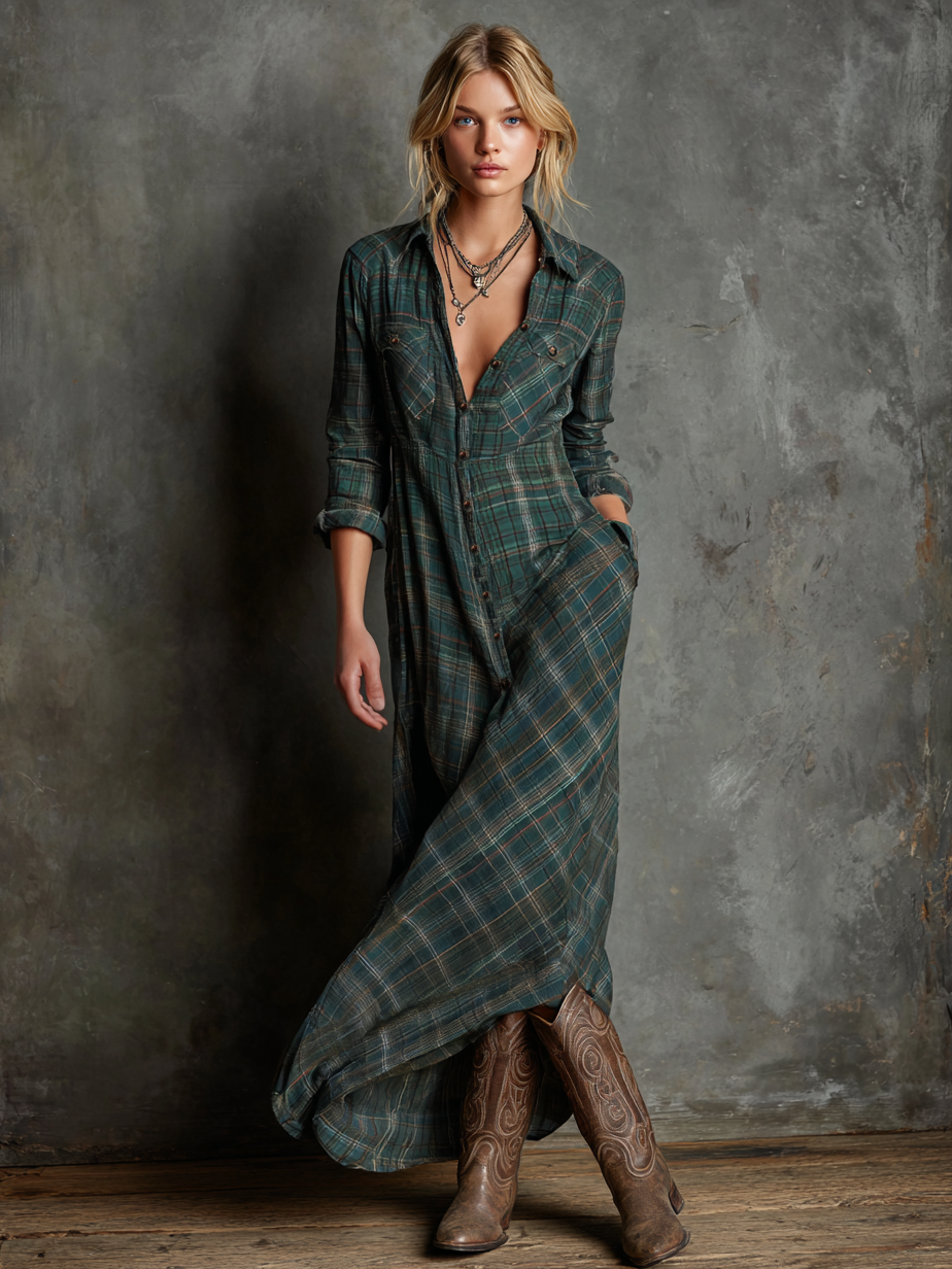 Striped Maxi Dress with Lapel Detail