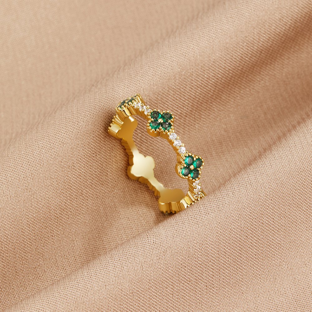 Four-Leaf Clover Crystal Ring of Luck
