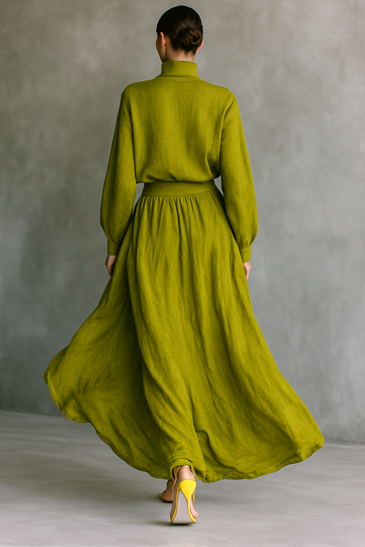 Green Cotton-Linen Blend Women's Complete Outfit