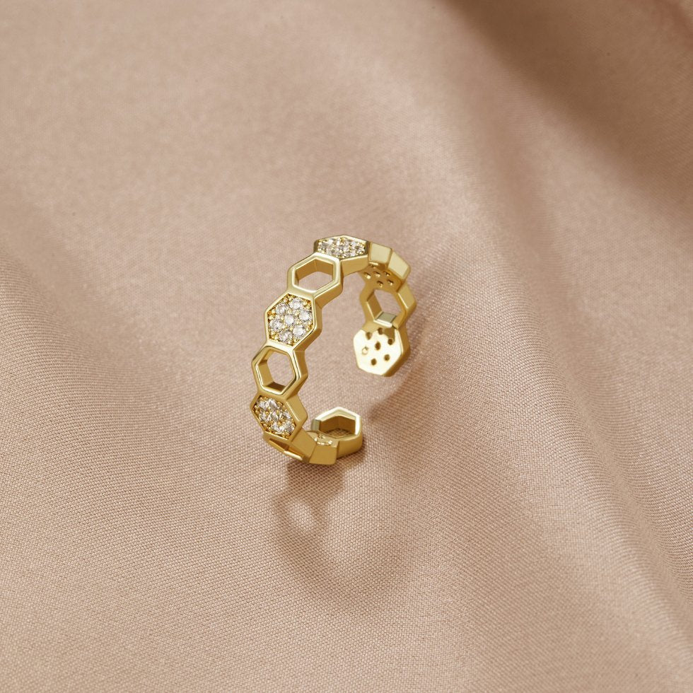Bee-Inspired Gold and Crystal Ring