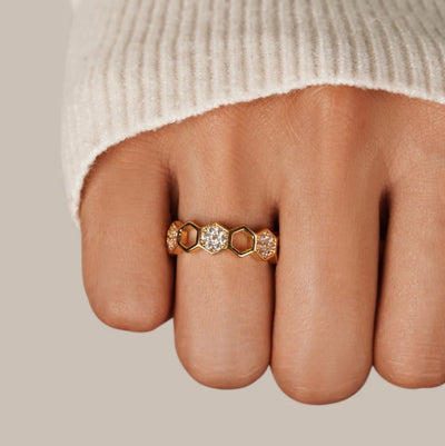 Bee-Inspired Gold and Crystal Ring