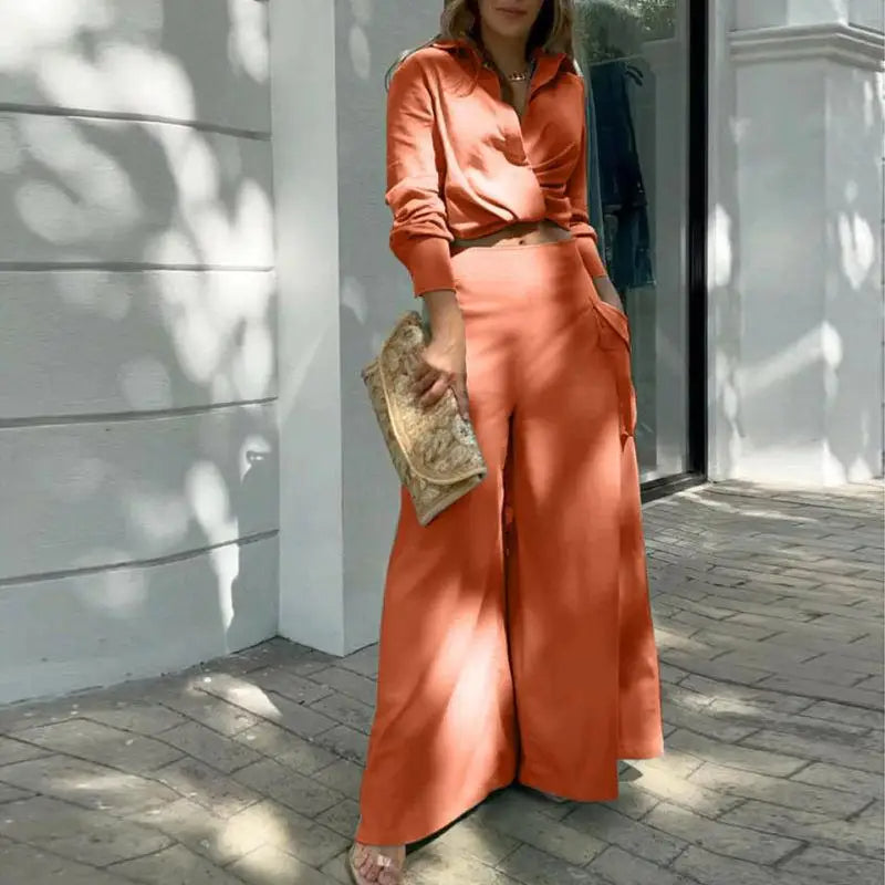 Chic Summer Ensemble: Knotted Blouse & High-Waisted Palazzo Trousers