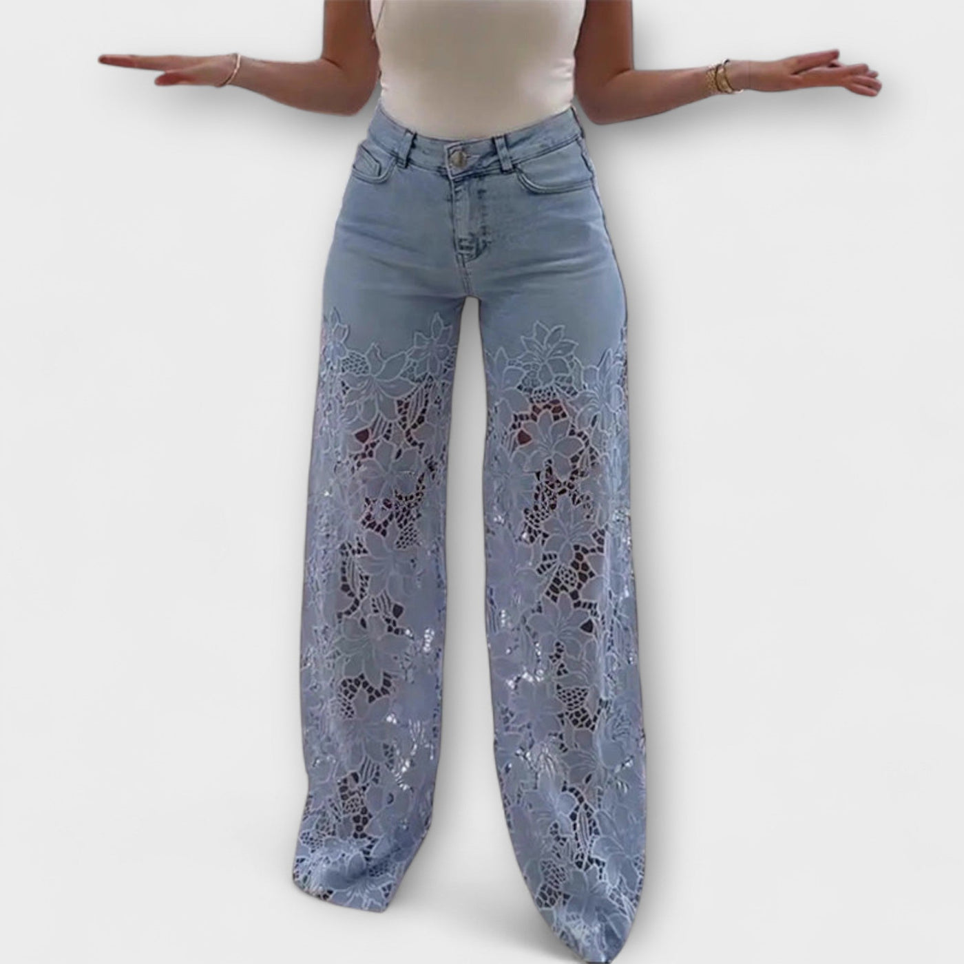 Chic Lace Detail Patchwork Jeans