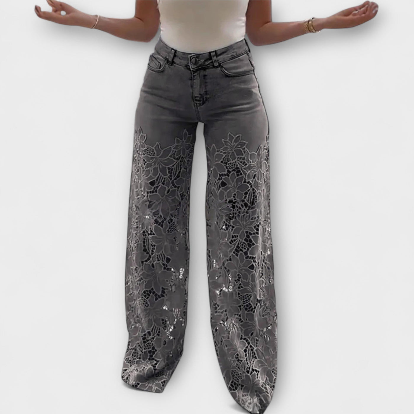 Chic Lace Detail Patchwork Jeans