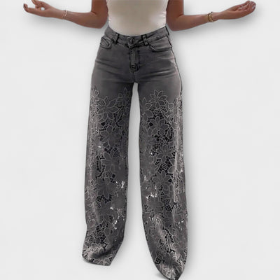 Chic Lace Detail Patchwork Jeans