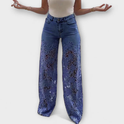 Chic Lace Detail Patchwork Jeans