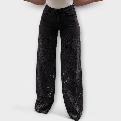 Chic Lace Detail Patchwork Jeans