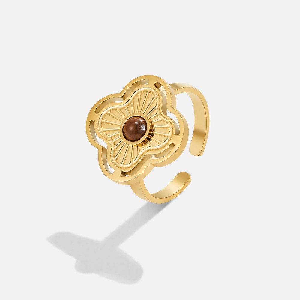Fortune Flower Ring with Tiger Eye Gemstone